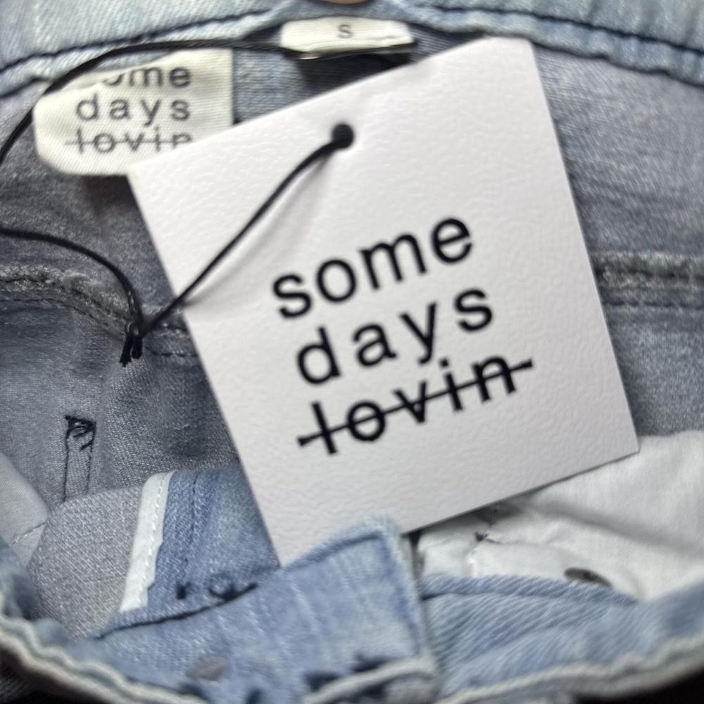 NWT Somedays Lovin Skyfall Distressed 70s Mid-Rise Denim Flare Jeans — SMALL - Picture 2 of 8